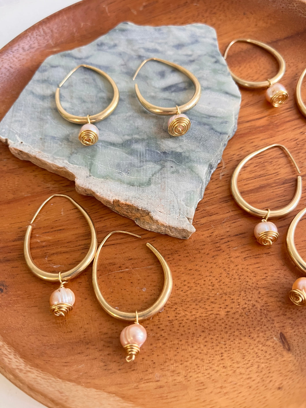 Dripped Pearl Brass Earrings